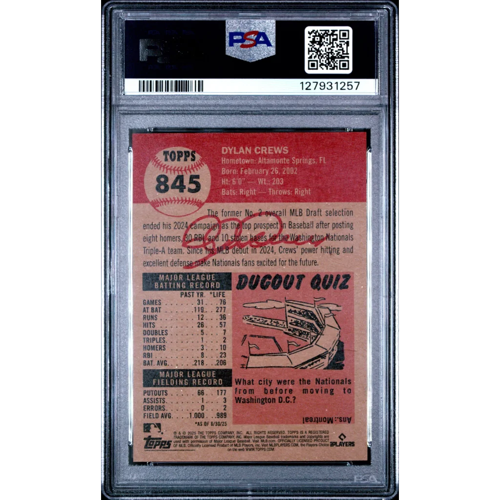 Graded 2025 Topps Living Dylan Crews #845 Rookie RC Baseball Card PSA 10 Gem Mint | PSA 10 Gem Mint Graded Rookie Card | vintageantiquesgifts.com