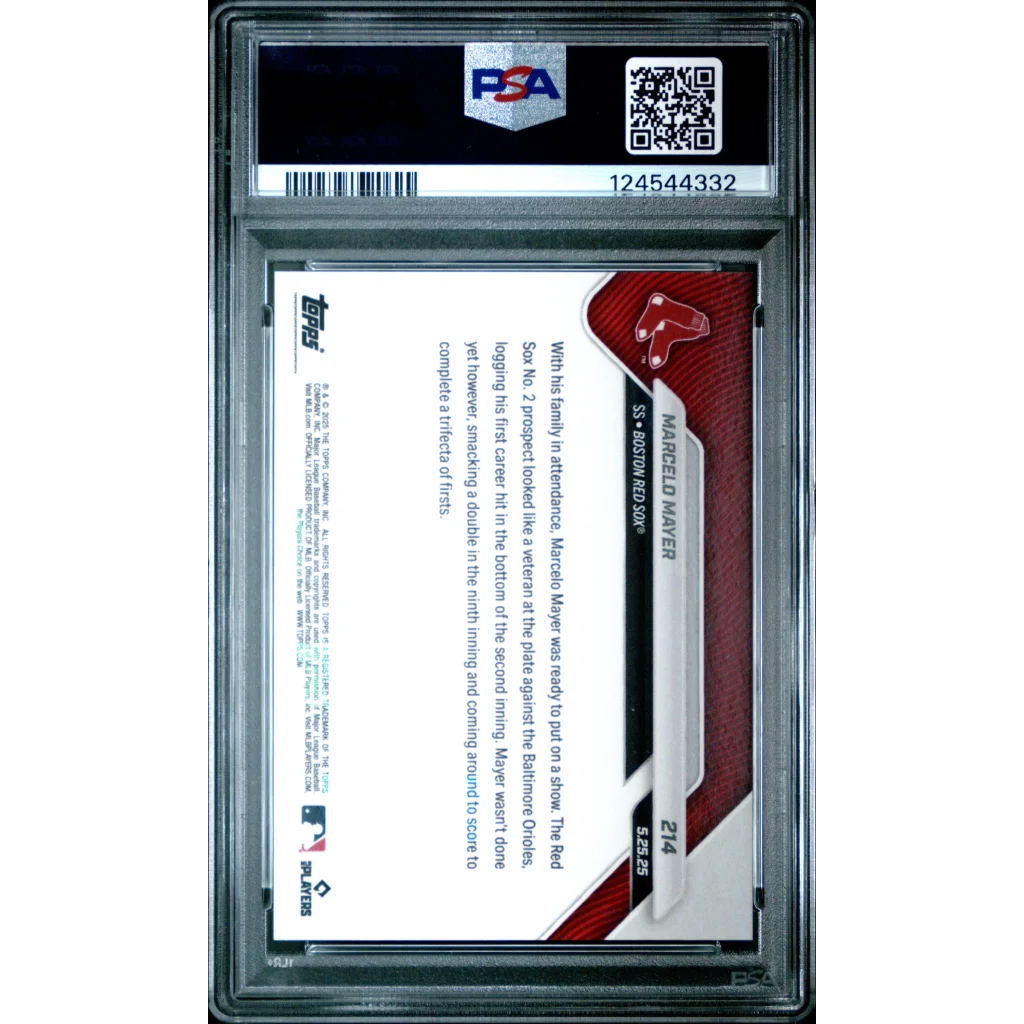 PSA 10 Graded 2025 Topps Now Marcelo Mayer #214 Rookie Red Baseball Card