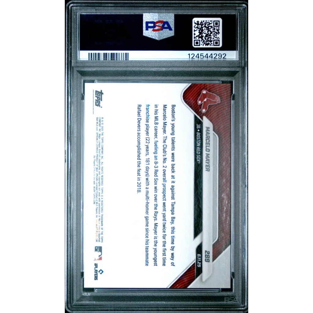 Graded 2025 Topps Now Marcelo Mayer #289 Red Foil /5 Rookie RC Baseball Card PSA 10 Gem Mint | PSA 10 Gem Mint Graded Rookie Card | vintageantiquesgifts.com