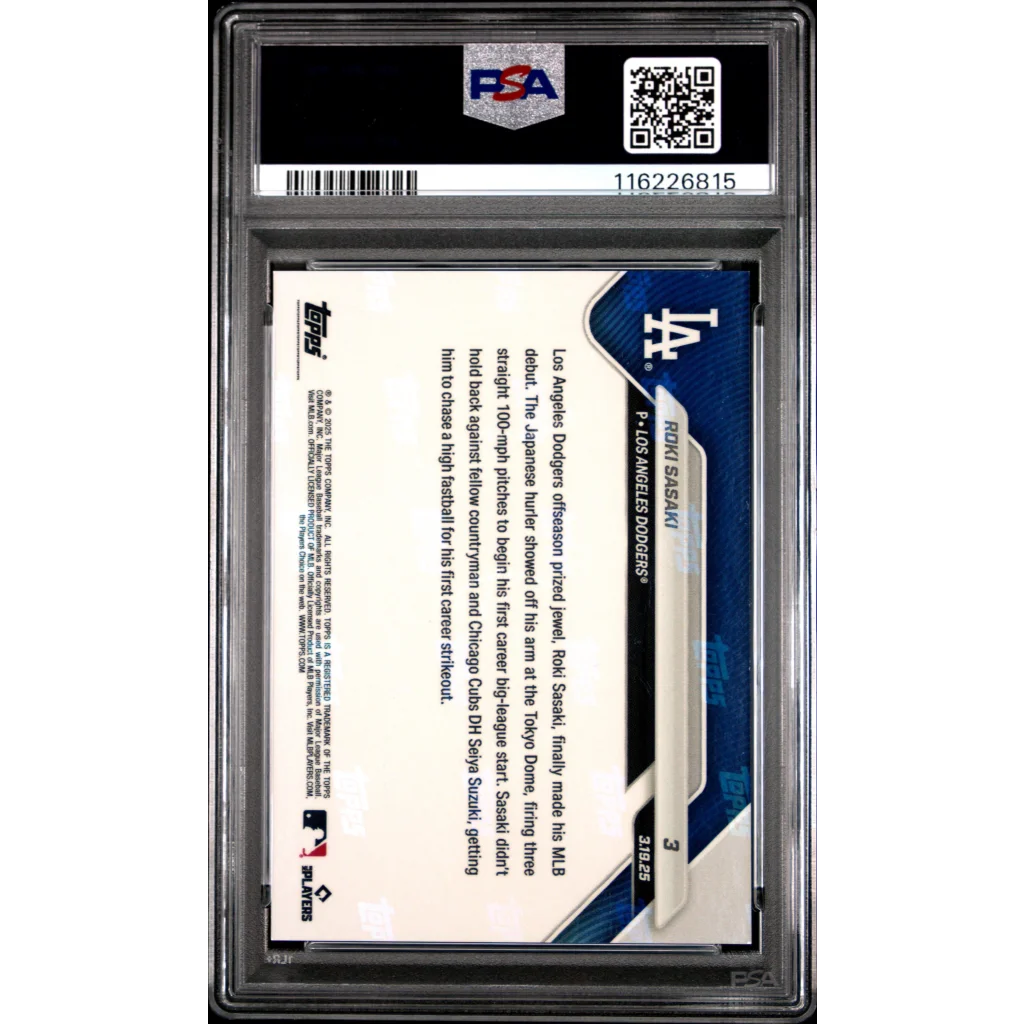 Graded 2025 Topps Now Roki Sasaki #3 Rookie RC Baseball Card PSA 9 Mint | PSA 9 Mint Graded Rookie Card | vintageantiquesgifts.com