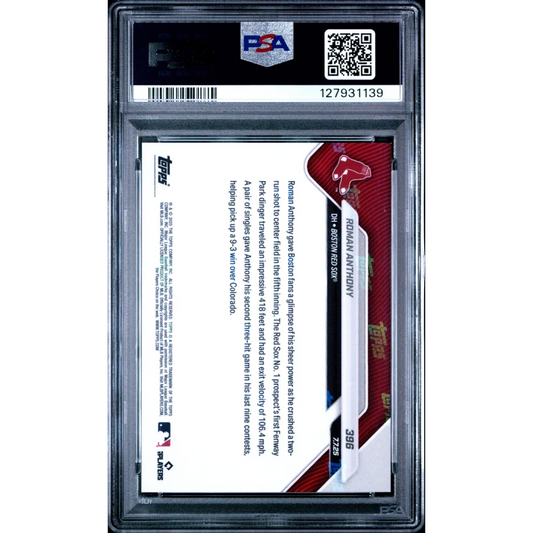 PSA Graded Gem Mint 10 Roman Anthony 1970 Topps card with red white design and stats
