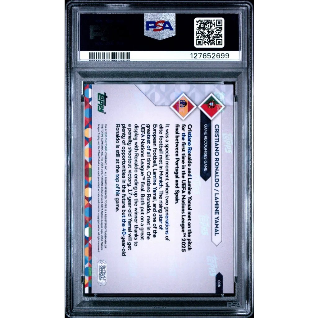 PSA 10 Graded 2025 Topps Now Ronaldo Yamal #8 Card Back, Nations League 2023