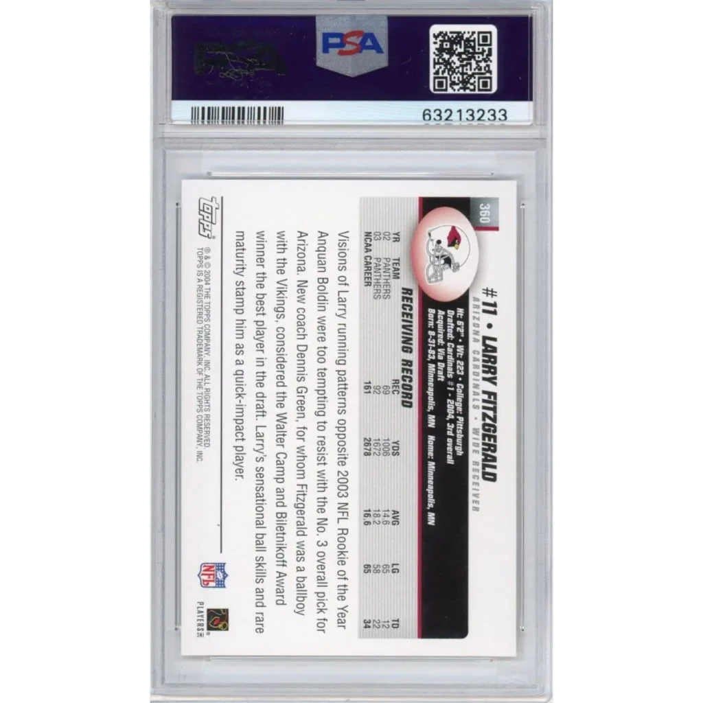 Graded Larry Fitzgerald 2004 Topps Rookie Card PSA Certified on display