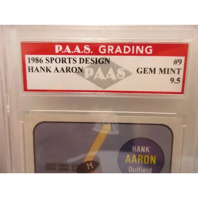 Graded PAAS Gem 1986 Hank Aaron Milwaukee Braves baseball card showing a graded hank aaron milwaukee card