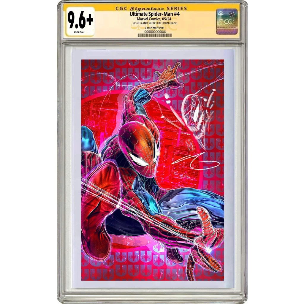 Graded 9.6 Ultimate Spider-Man #4 comic signed by artist with vibrant cover
