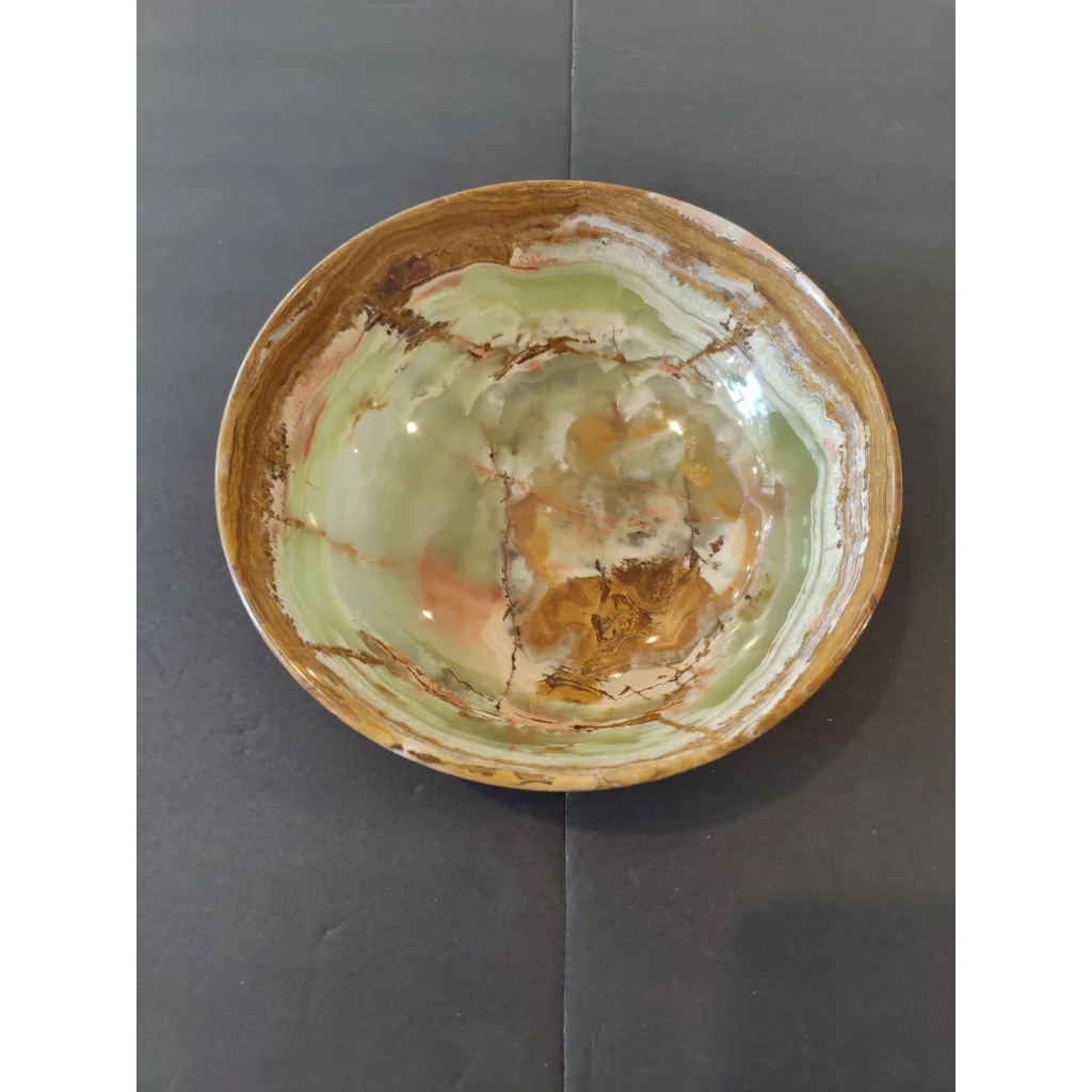 Green onyx decorative bowl 8 inch handcrafted with natural veining