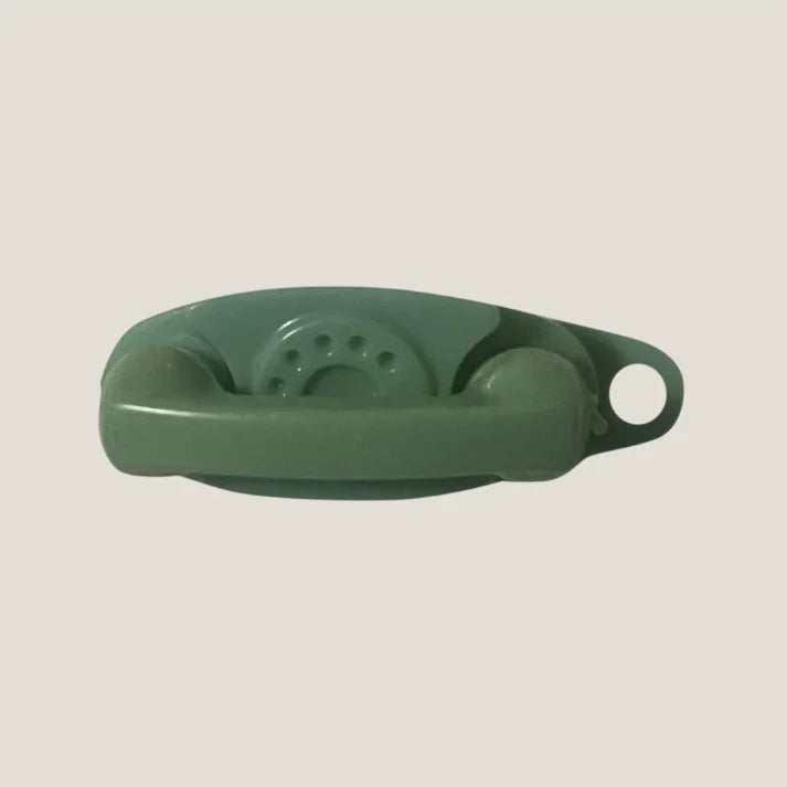 Olive green plastic zipper pull with cool details on Groovy Vintage 1960s Keychain