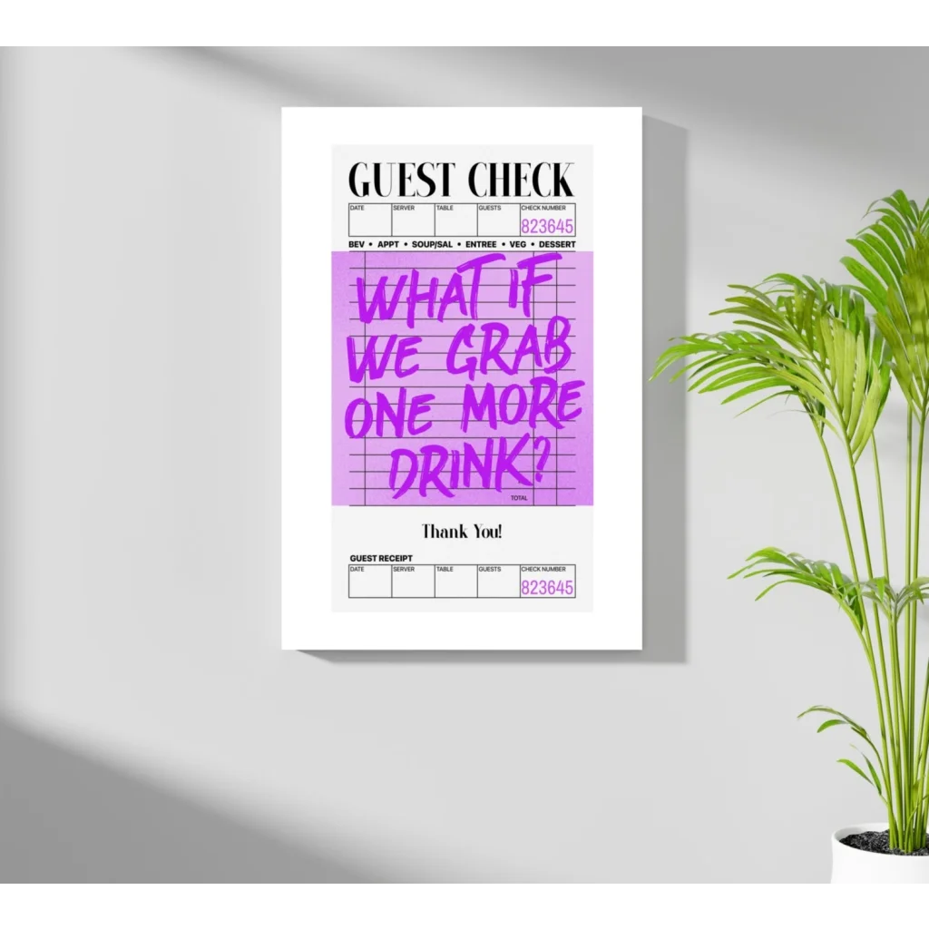 Framed Insigne Aluminum Prints guest check bar art with purple text