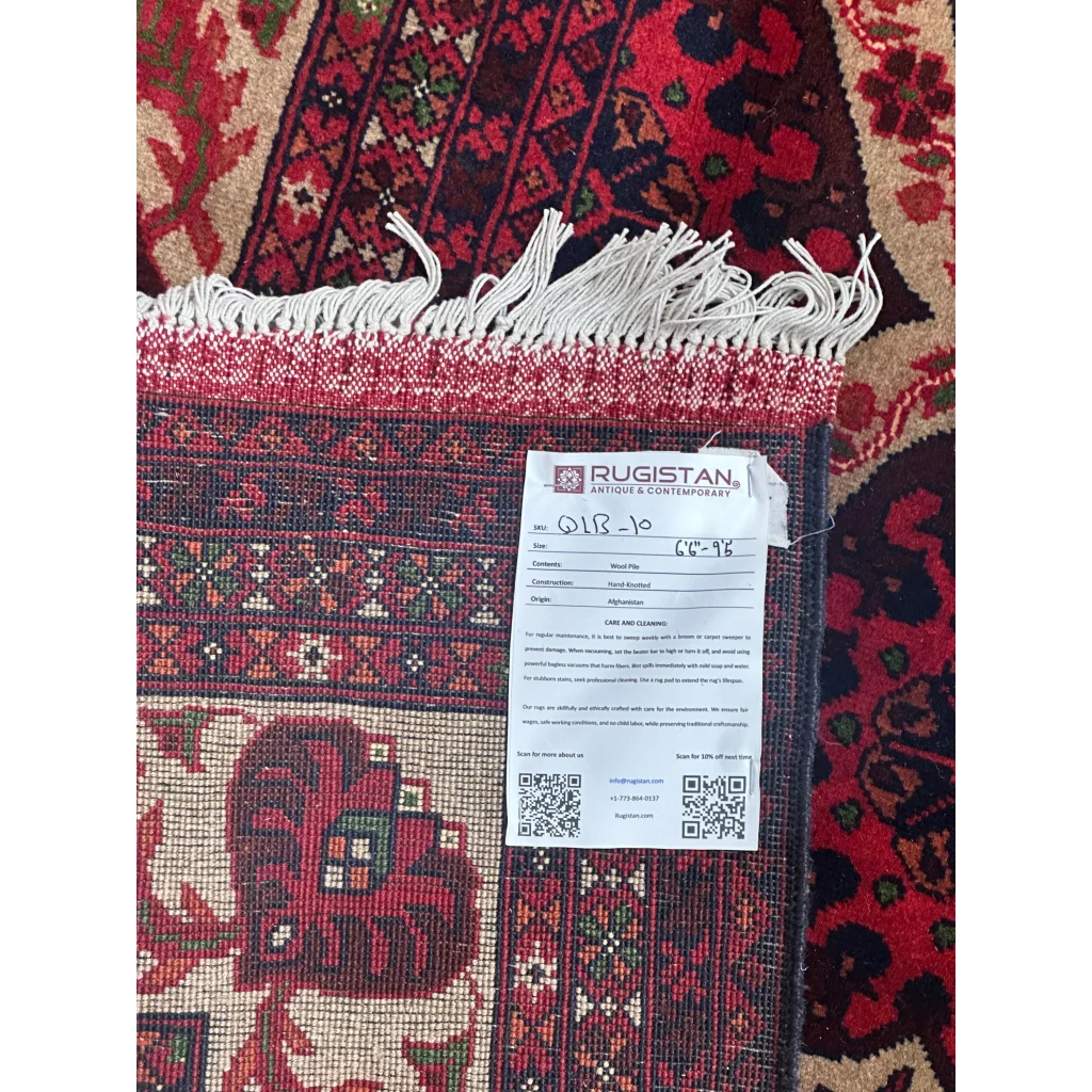 Hand-knotted Afghan heart shape rug in red and beige on cotton foundation