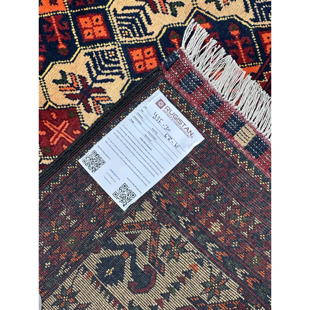 Handmade Afghan Yusufi Rugistan rug with cotton foundation and intricate patterns