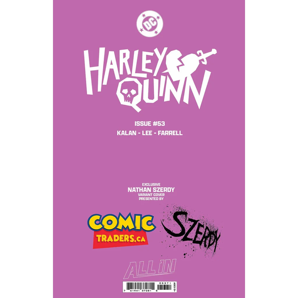 Purple Harley Quinn comic cover for issue 53 by Nathan Szerdy exclusive in Gotham