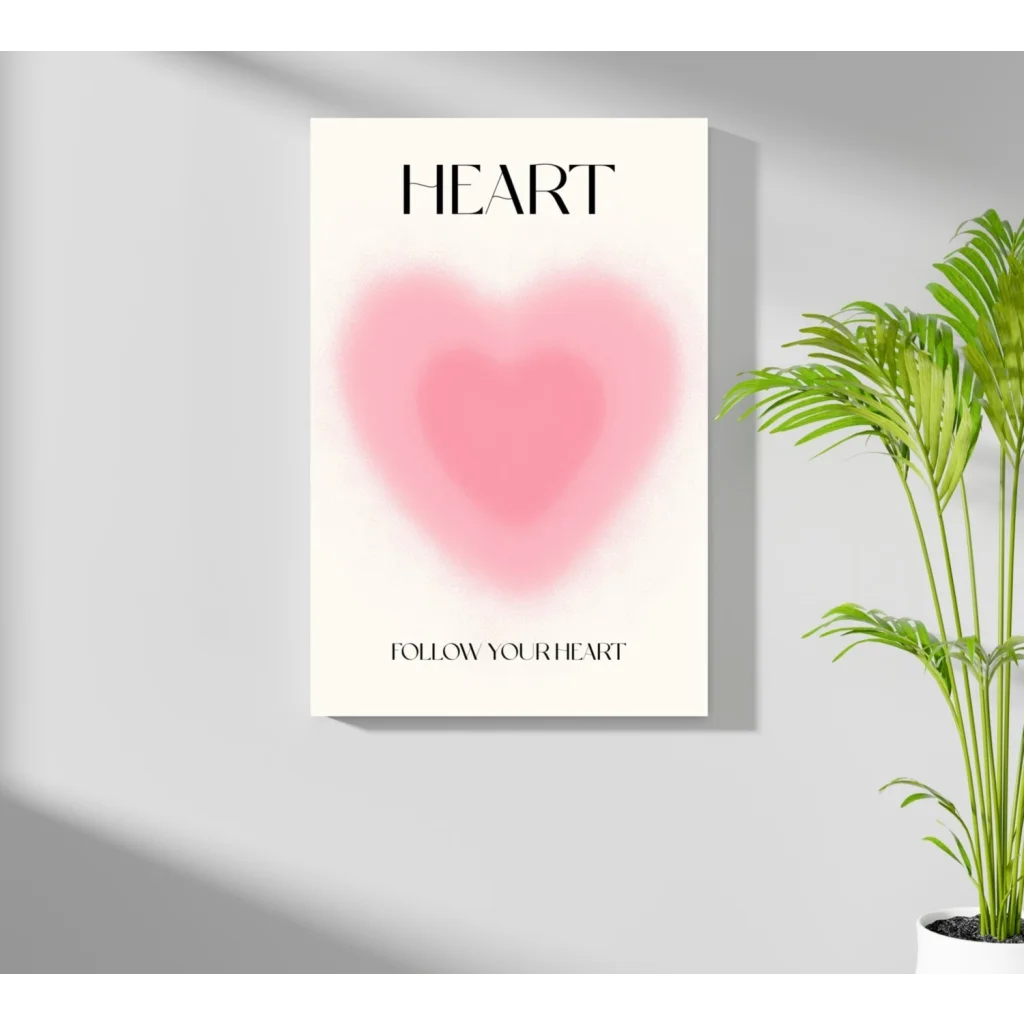 Minimalist Follow Your Heart Insigne Aluminum Print with pink blurred heart