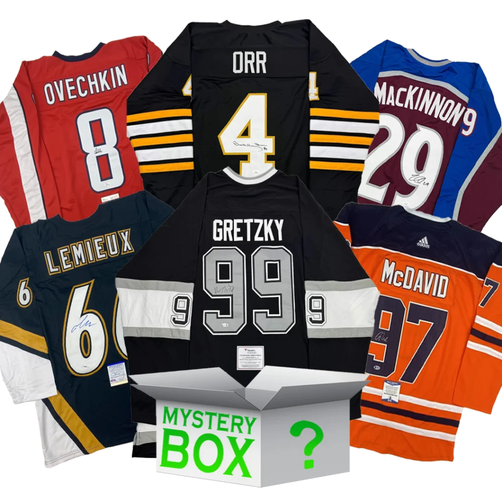Hockey jersey mystery box with 6 autographed jerseys and Fanatics COA for fans