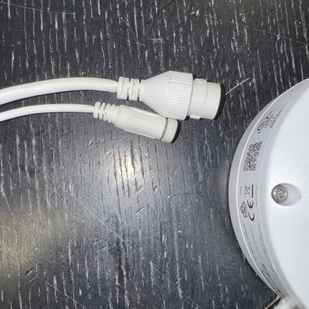 Hikvision DS2CD2123G0I dome camera white plastic power cable with connectors