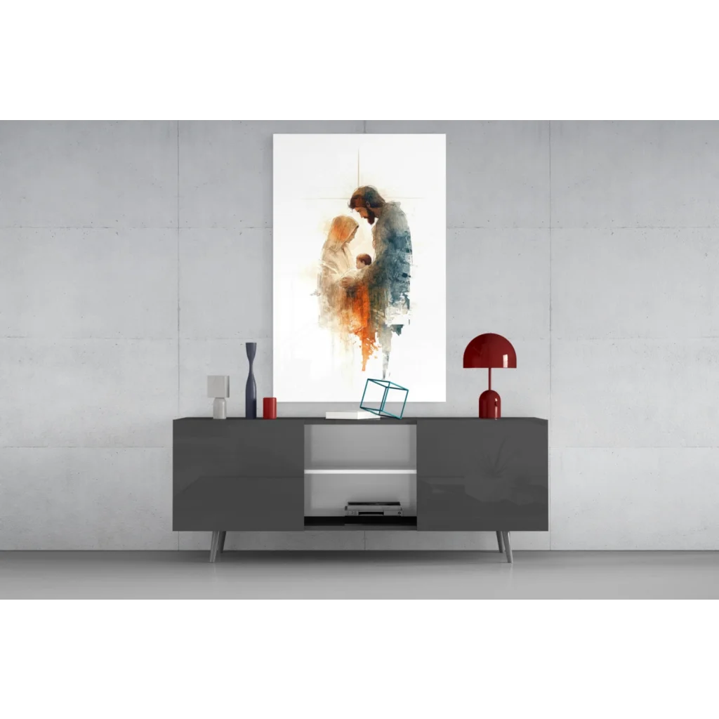 Watercolor Holy Family tender embrace wall art print
