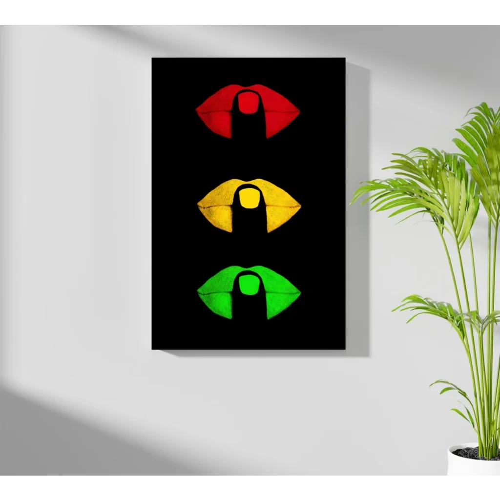 Black traffic light lips on Insigne aluminum prints