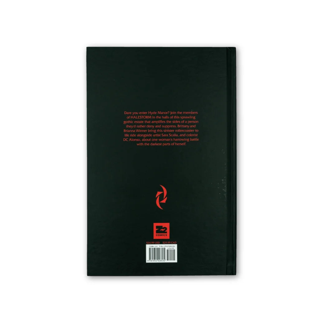 Black Hyde Manor hardcover book with red text and symbols by Sara Scalia