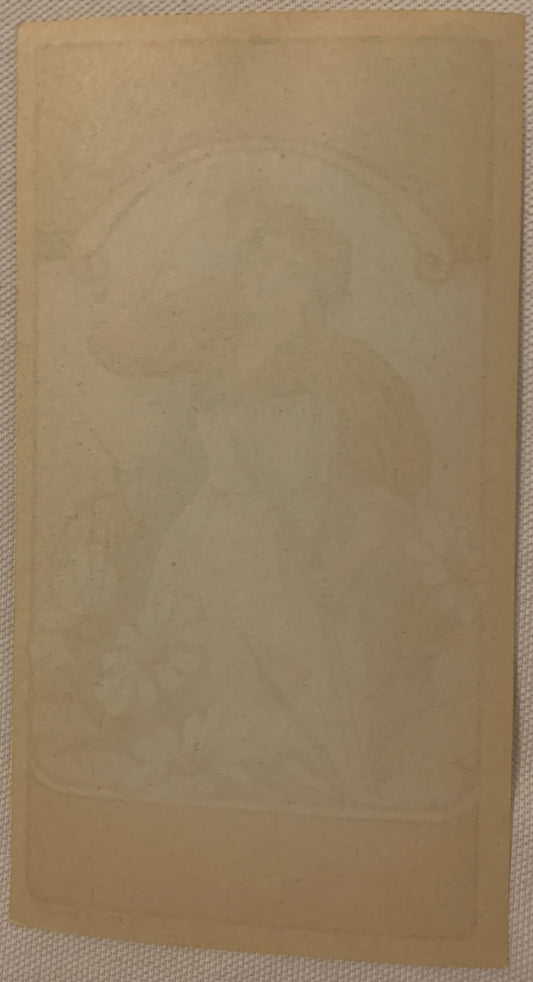 Blank back of the broom label, the front design showing faintly through the paper