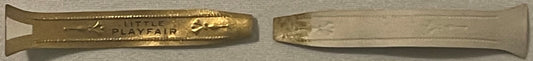 Two views of a gold foil cigar band embossed with "Little Playfair" text, shown front and back against neutral background