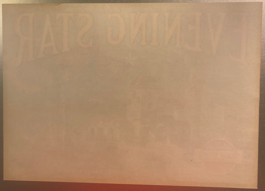 Pale cream-colored vintage lemon crate label with embossed text reading "Evening Star" and "San Fernando Heights Lemon Ass'n
