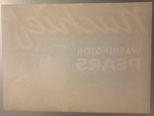 Cream-colored vintage crate label with faint embossed text reading "Pears" and what appears to be "291" or similar numbers, p