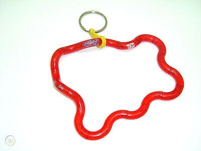 Red wavy plastic tangle keyring with metal ring top and purple Cherry Coke label band, displayed flat against white backgroun