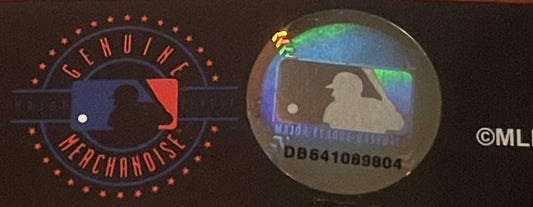 Two vintage MLB logos on dark background: Red Sox fuel gauge on left, baseball player silhouette medallion