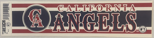 Vintage California Angels bumper sticker with red, white and navy stripes, circular "A" logo, and team name in outlined lette