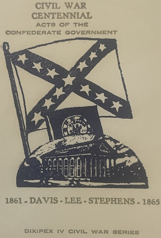 Cream-colored envelope with embossed Confederate flag and cannon, printed text reading "Civil War Centennial Acts of the Conf