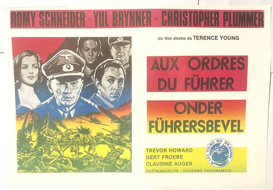Vintage 1966 Belgian movie poster featuring military officers and a woman, with colorful gradient background and battle scene