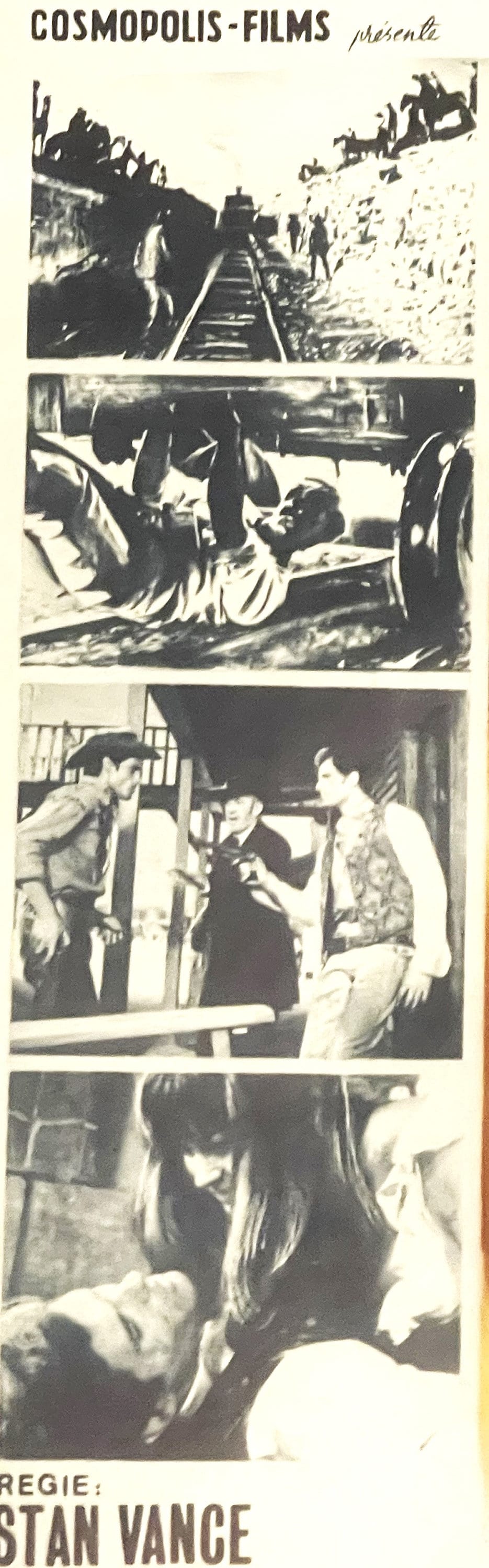 Vintage movie poster for "Les Longs Jours de la Vengeance" directed by Stan Vance, featuring four black and white film stills