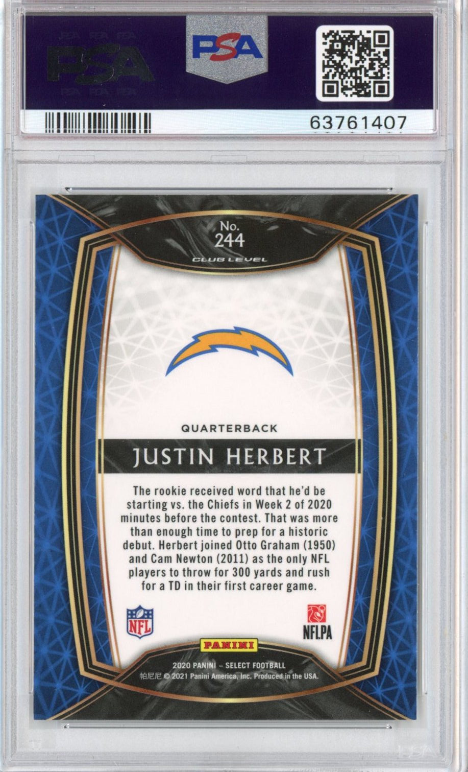 Graded 2020 Panini Select Justin Herbert #244 Rookie RC Football Card PSA 10 Gem Mint