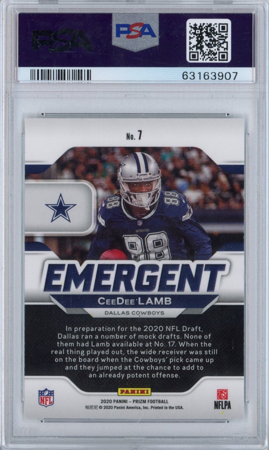 Graded 2020 Panini Prizm CeeDee Lamb Emergent Rookie Card, PSA 10 Gem Mint