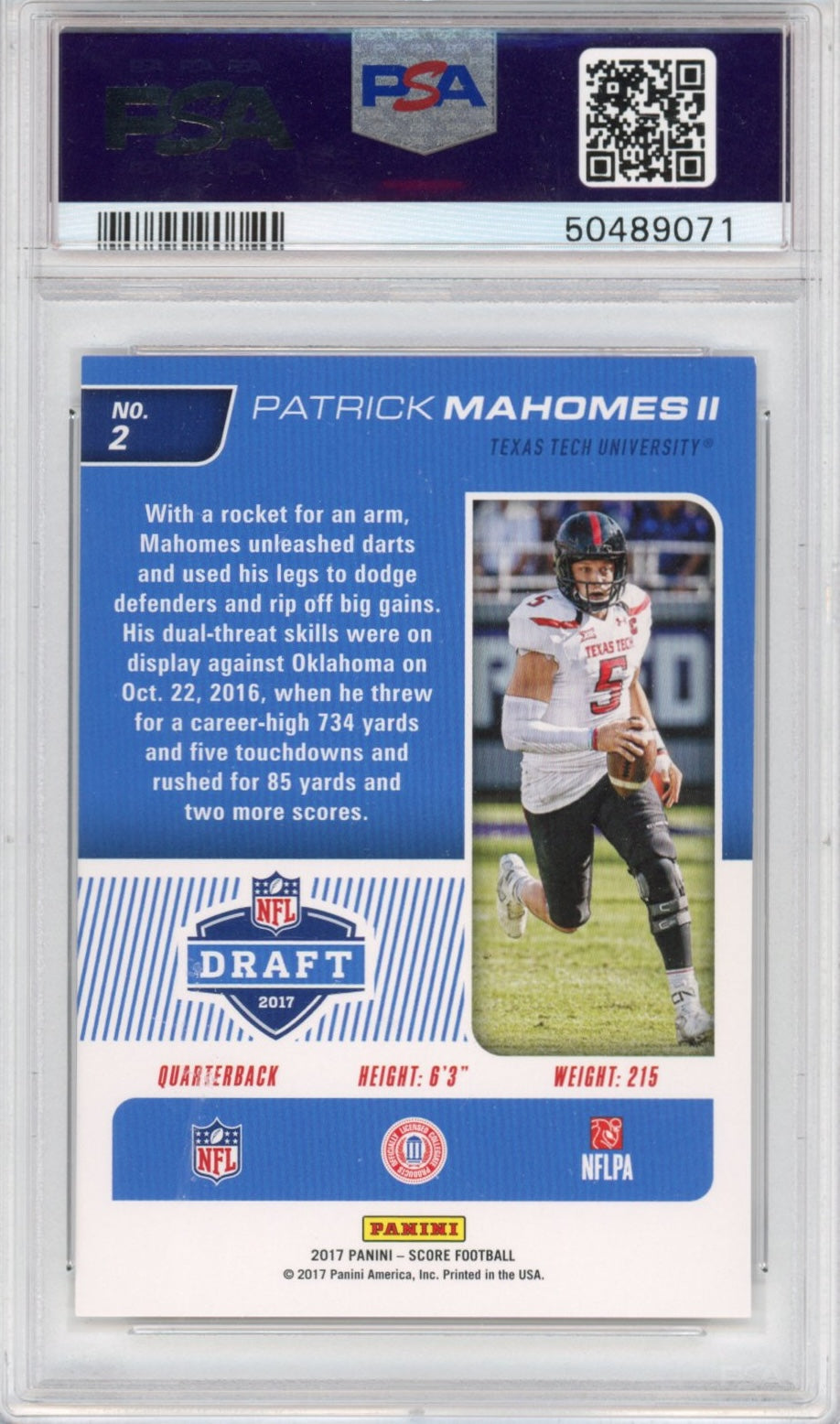 Graded 2017 Panini Score Patrick Mahomes II Rookie RC Football Card PSA 10 Gem Mint