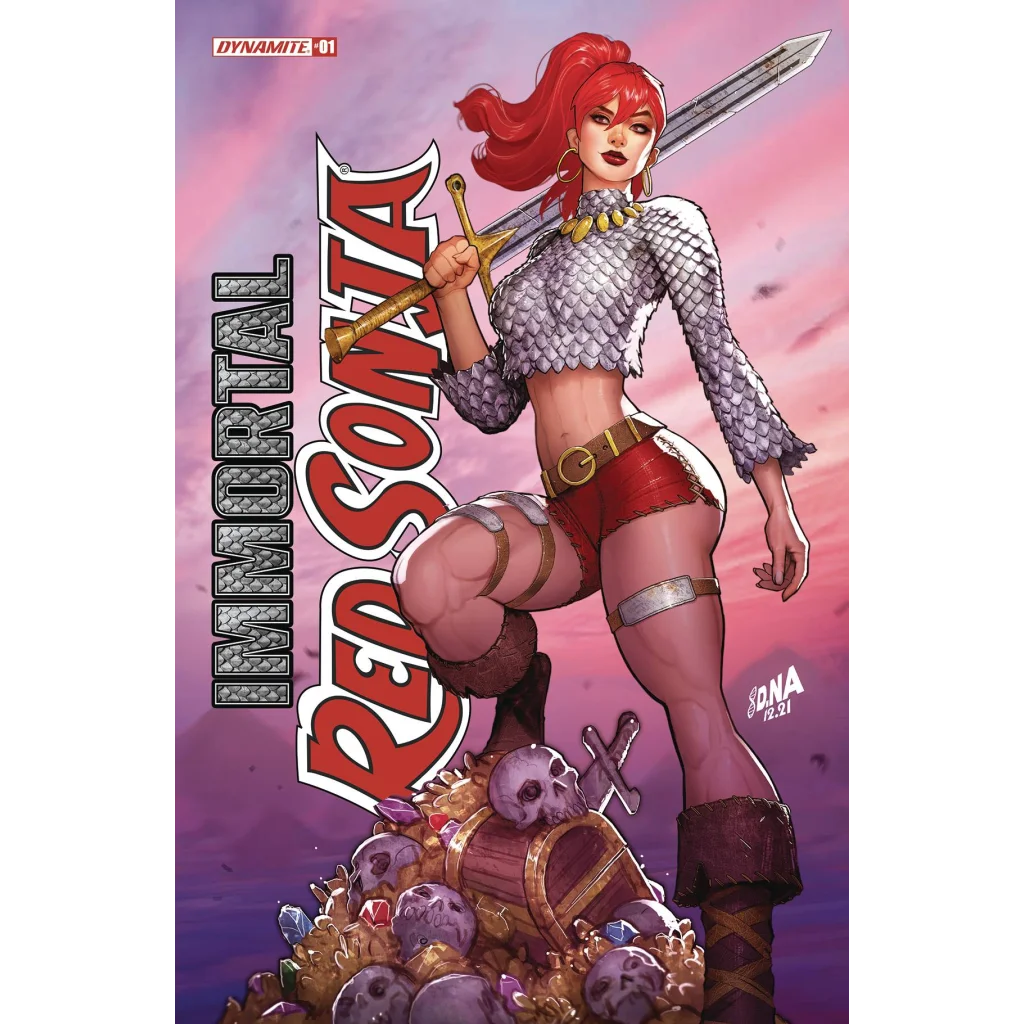Comic book featuring Red Sonja with sword on treasure pile from Immortal Red Sonja #1 Nakayama Variant