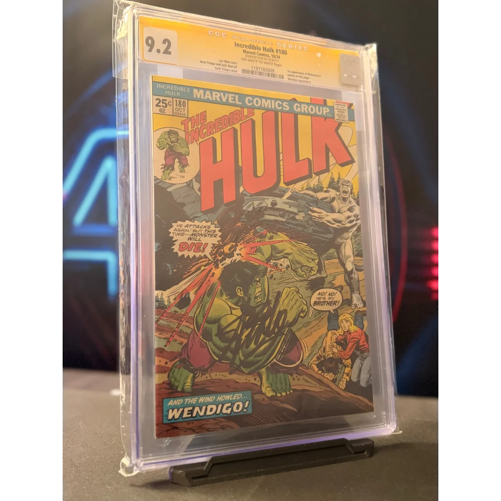 Incredible Hulk #180 comic book 10/74 graded 9.2 by CGC with vibrant green superhero artwork and bold red lettering