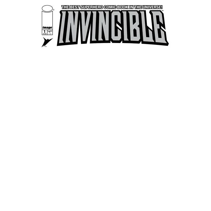 Black and white Invincible #1 reprint cover by Robert Kirkman and Cory Walker