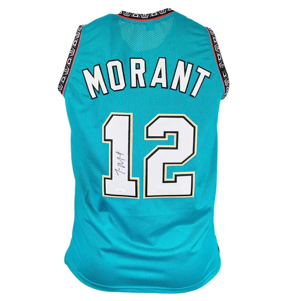 Back of Ja Morant autographed Memphis teal #12 custom jersey with signature
