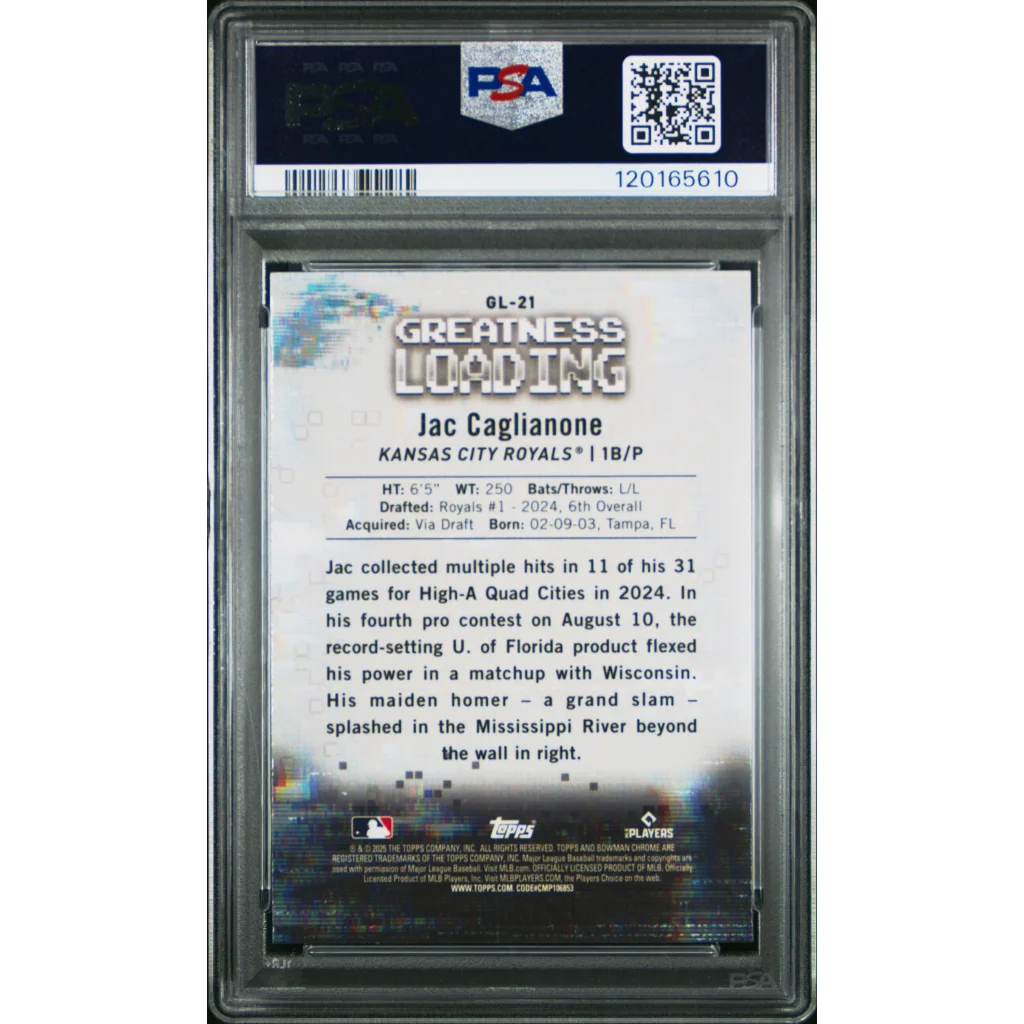 2024 Topps Jac Caglianone PSA Graded Bowman Greatness Loading Card