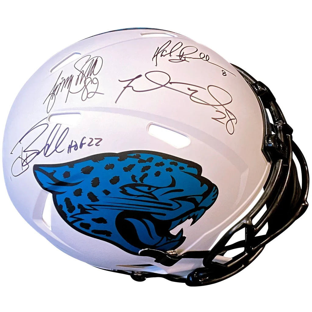 White Jaguars replica helmet signed by Tony Boselli and Mark Brunell