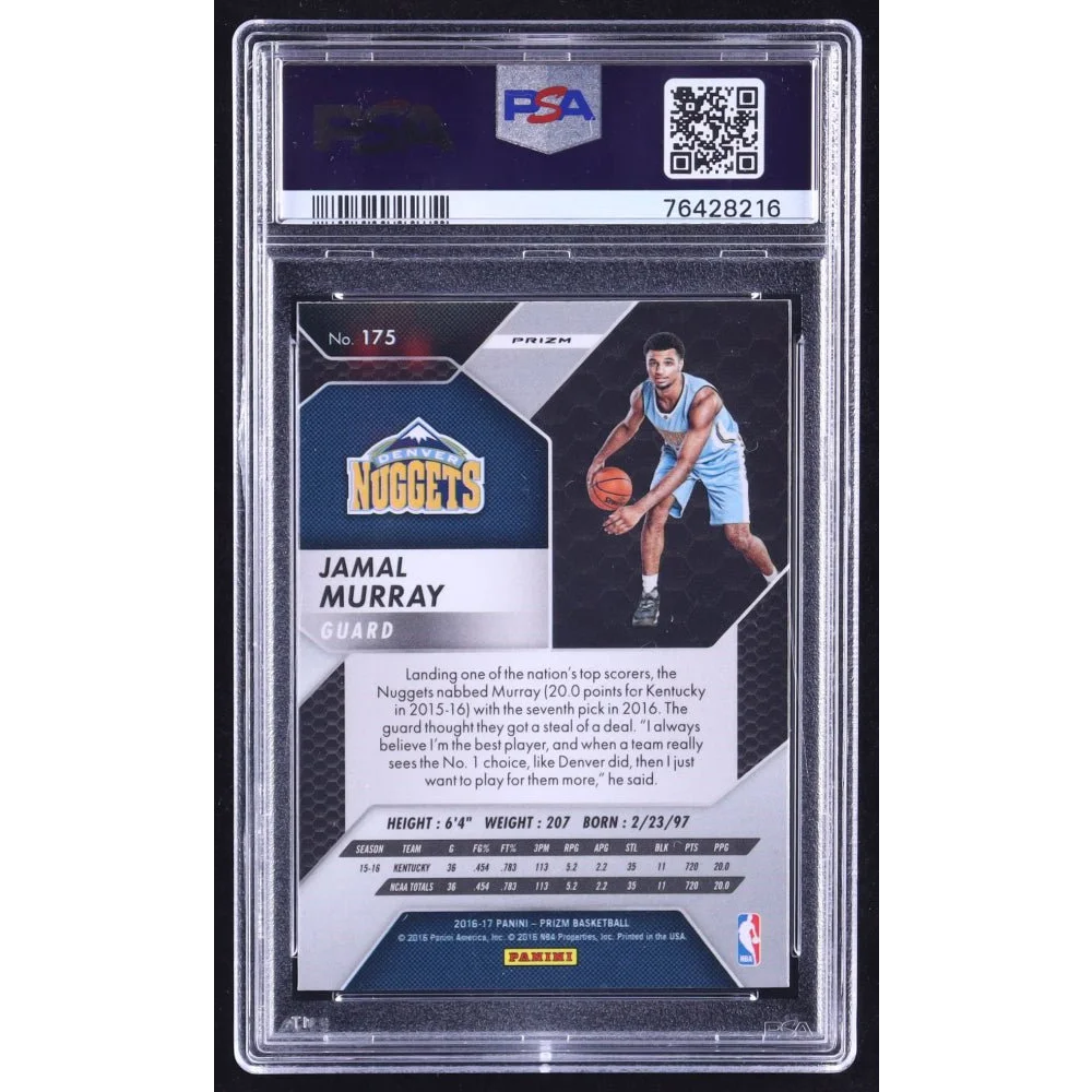 Jamal Murray Panini Prizm Starburst Rookie Card Autographed showcasing graded jamal murray card