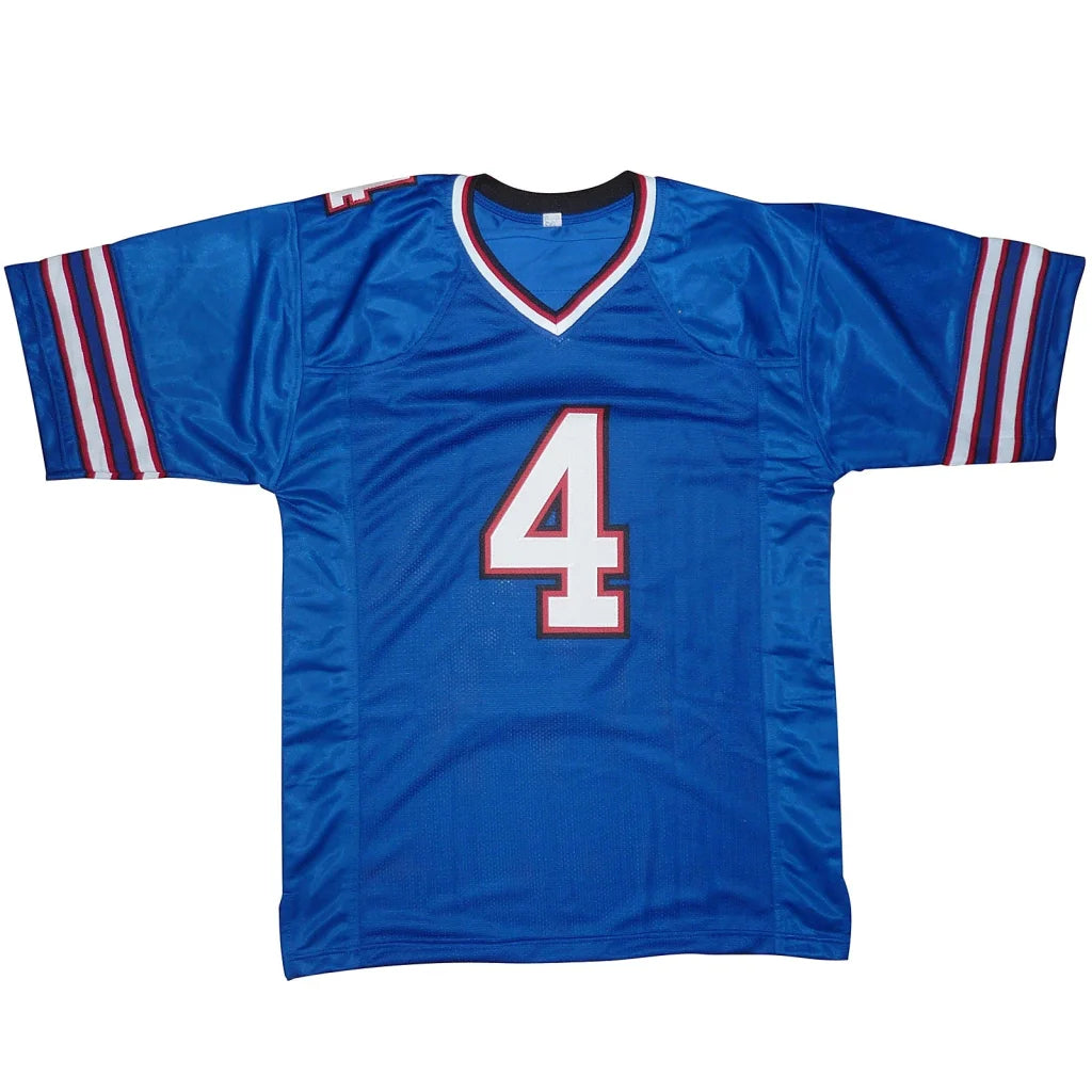 James Cook autographed Buffalo blue #4 jersey with white red trim