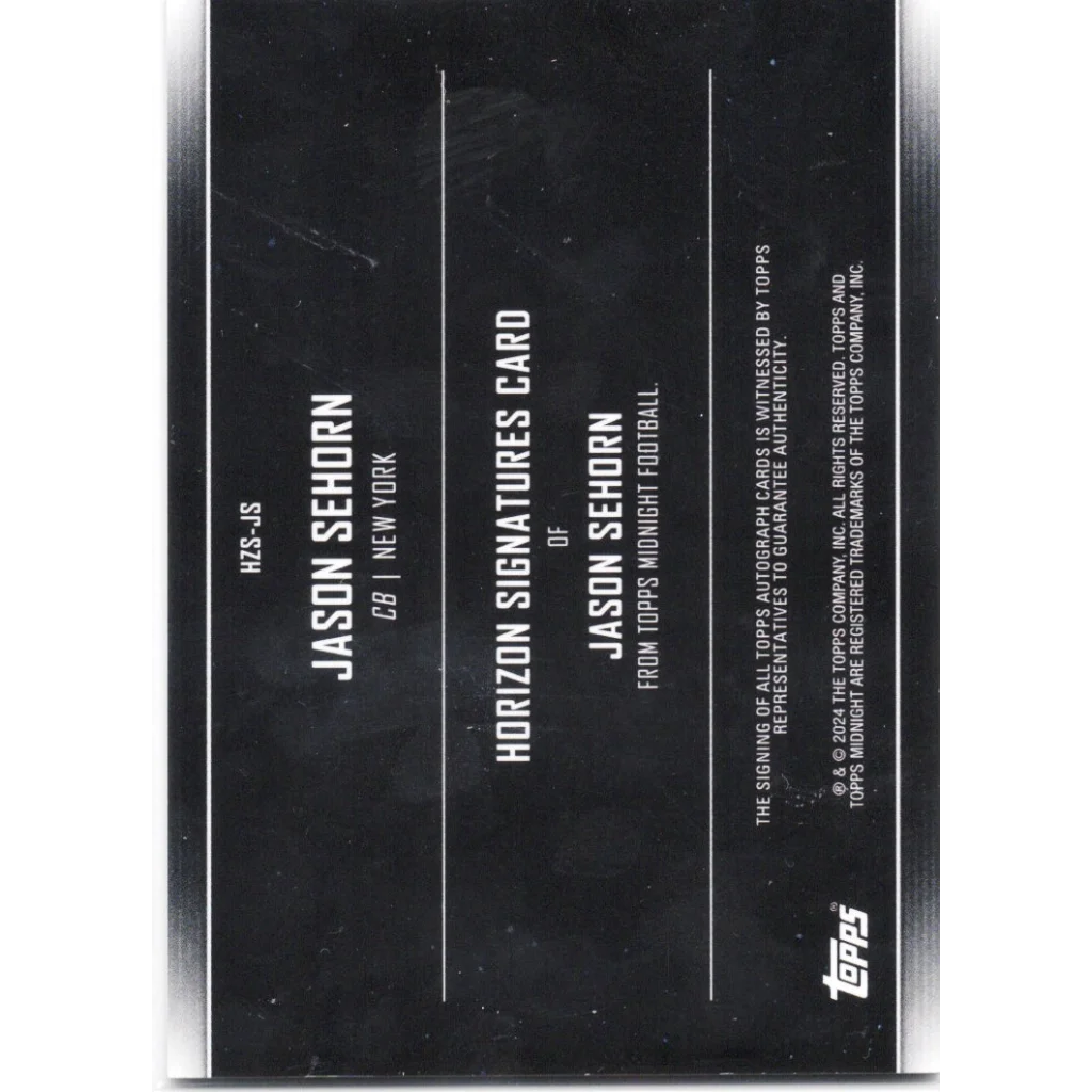 Silver metallic Jason Sehorn 2019 Topps Midnight auto card with signature