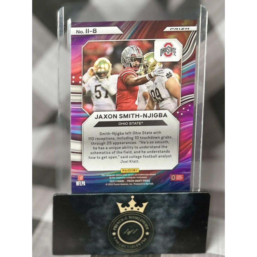 Jaxon Smith-Njigba Instant Impact card in Prestige Worldwide black gold acrylic case