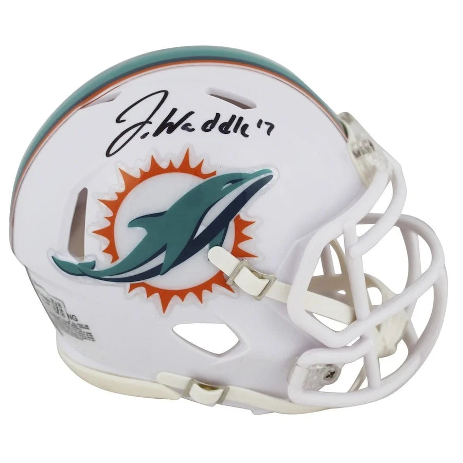 Jaylen Waddle signed Miami Dolphins white mini helmet with teal orange logo