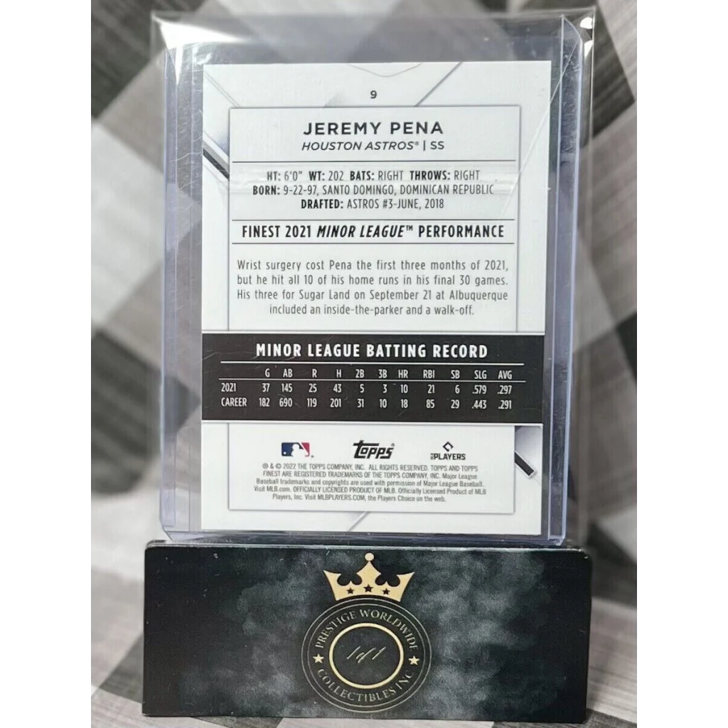 Jeremy Pena 2023 Finest card in Prestige Worldwide acrylic display