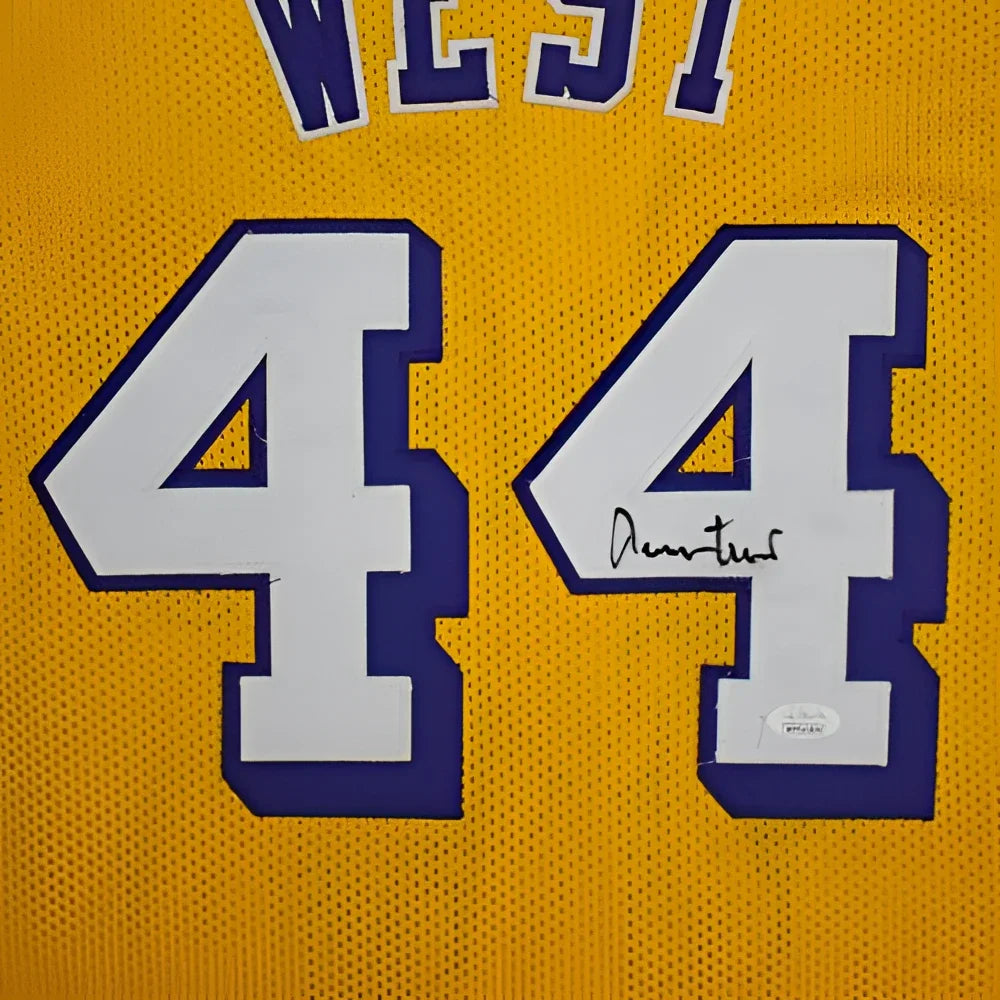 Jerry West autographed yellow Los Angeles Lakers jersey #44