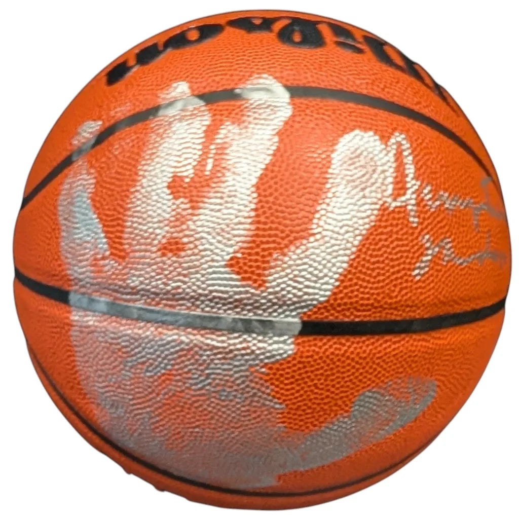 Jerry West autographed NBA basketball with logo inscription and handprint