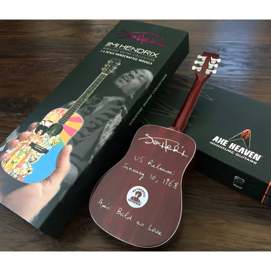 Jimi Hendrix Psychedelic Mini Guitar by Axe Heaven® on adjustable A-frame stand
