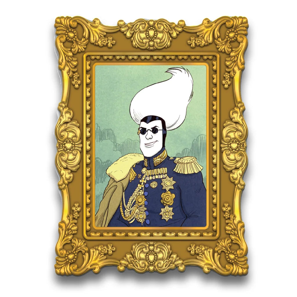 Art print featuring a framed portrait of a distinguished man in a military uniform from Jimmy Eat World Graphic Novel Adventure at Space’s Edge